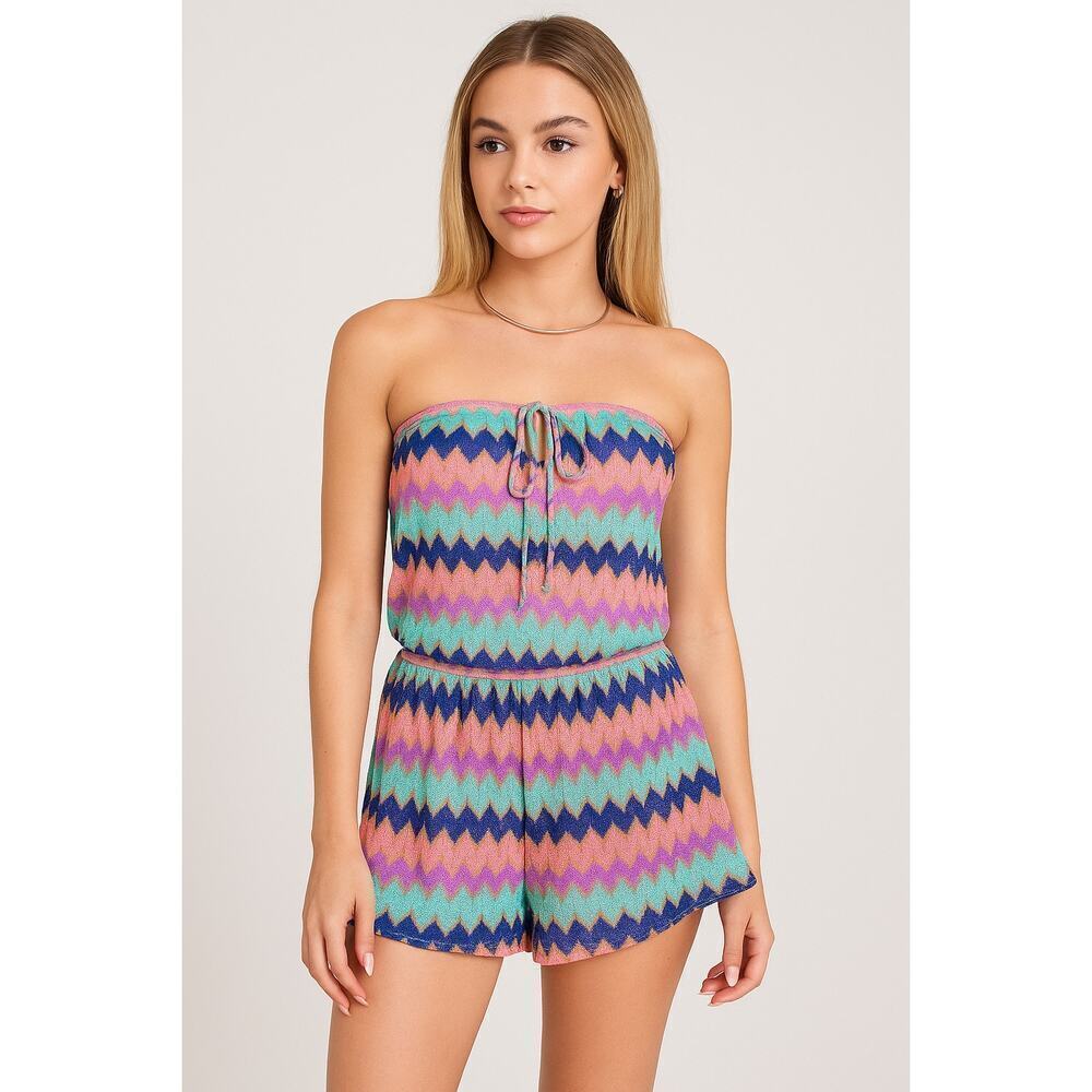 Victoria’s Secret Zigzag Metallic Knit Romper Size S